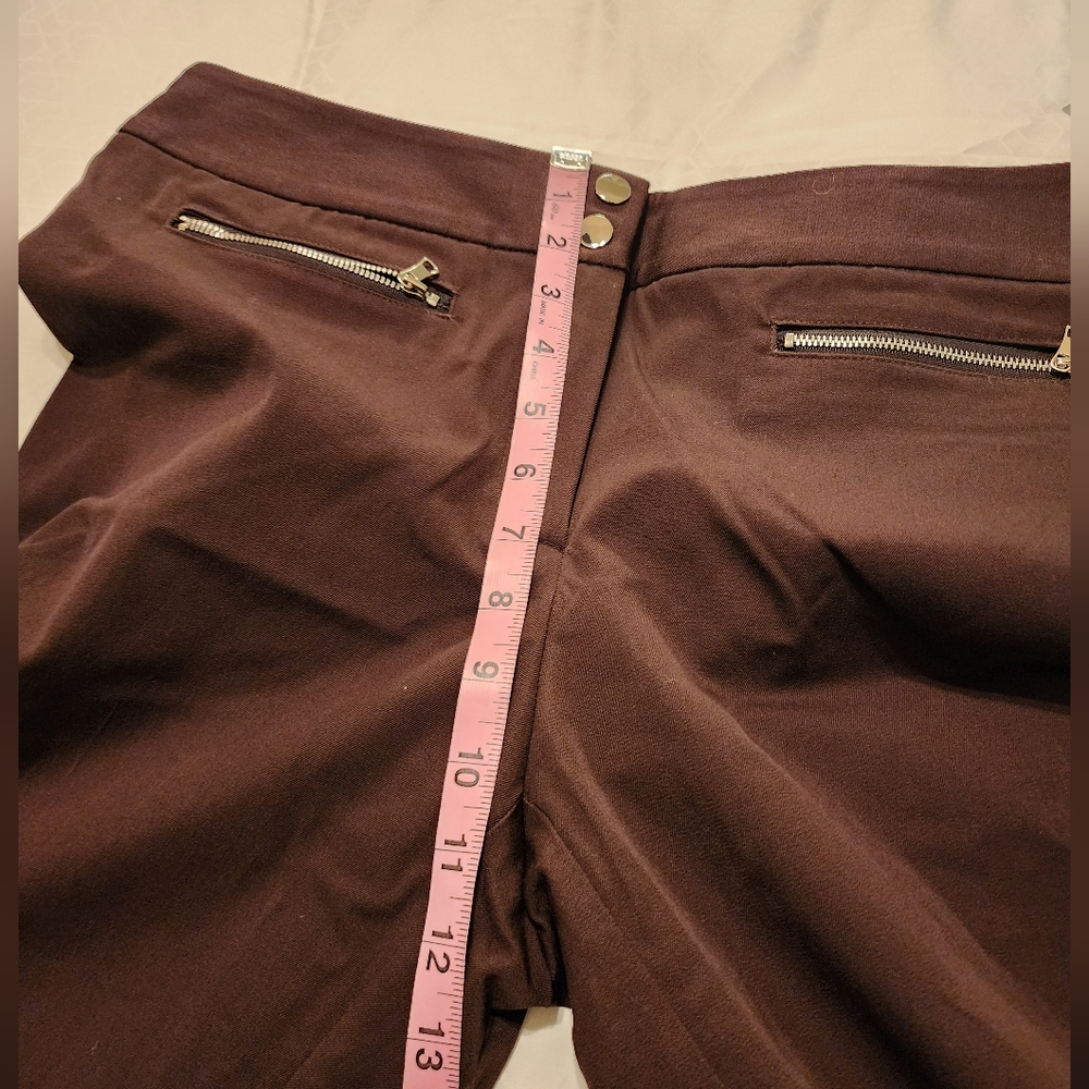 Alfani Womens Capri Pants Mid Rise Zipper Pockets Cotton Blend Brown Size 12P - Picture 4 of 6
